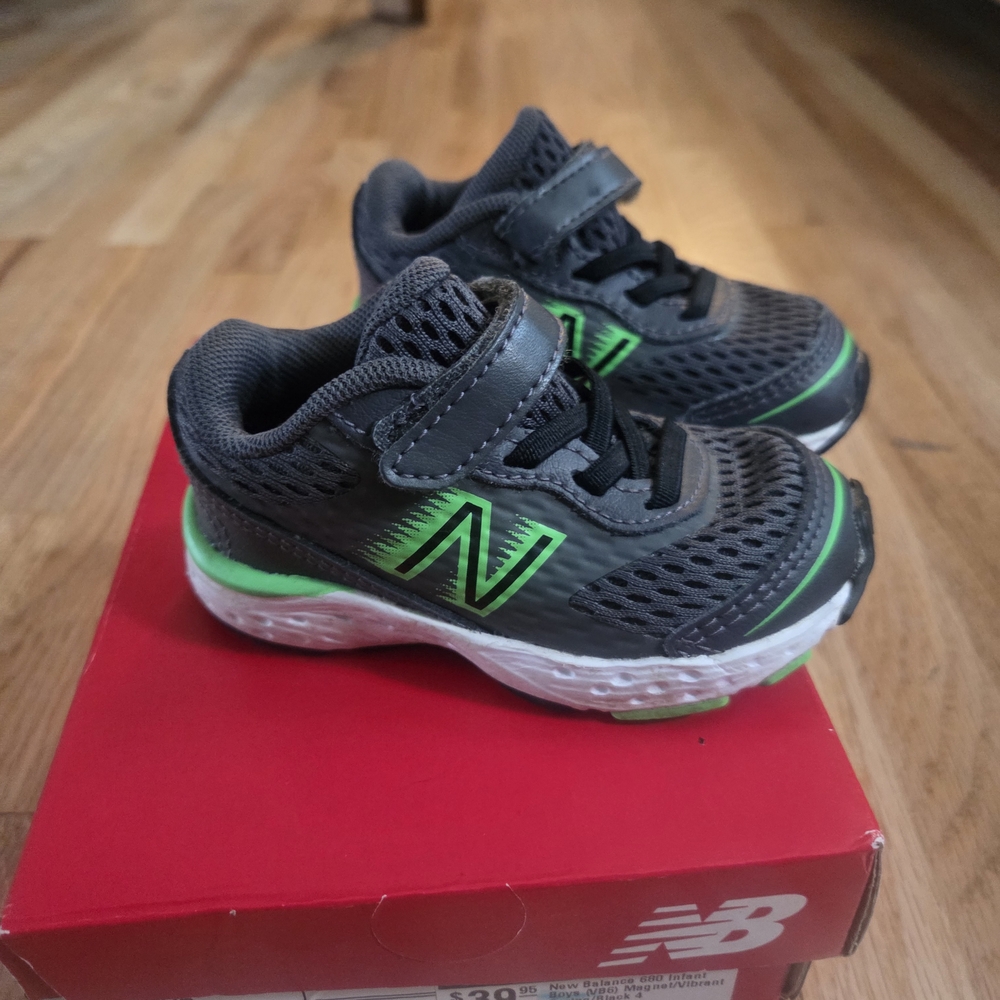 New Balance Kids' Gray and Green Sneakers